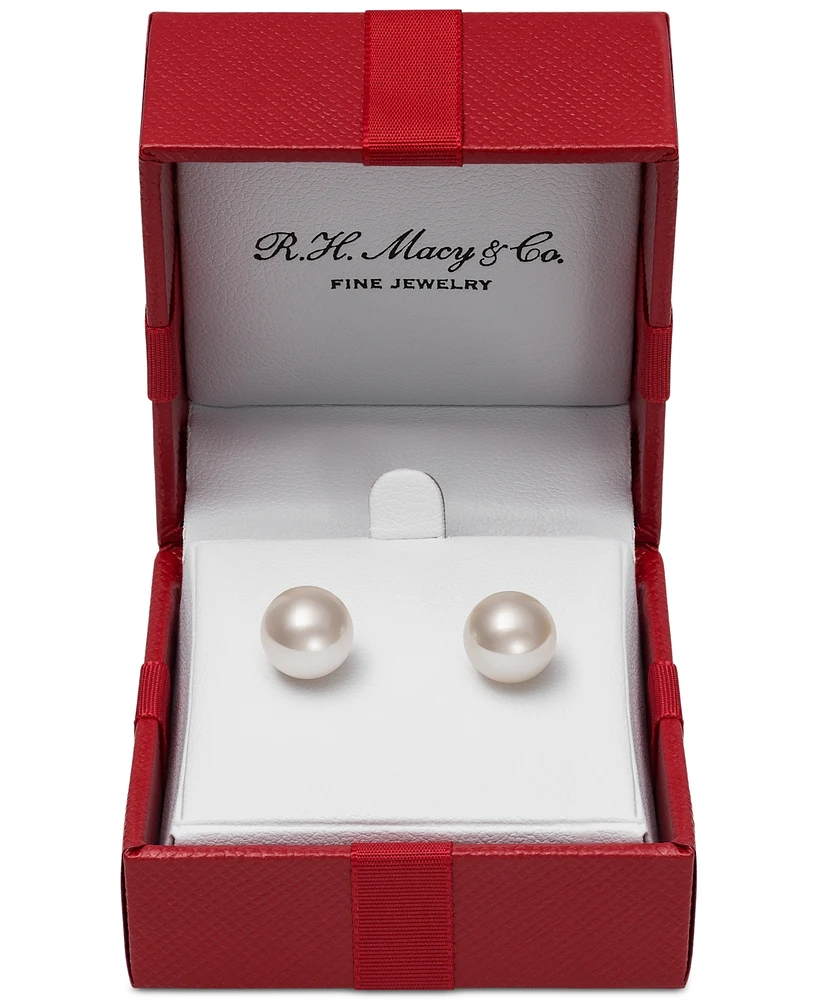 Belle de Mer Cultured Freshwater Pearl Stud 14k Yellow Gold Earrings (8mm)
