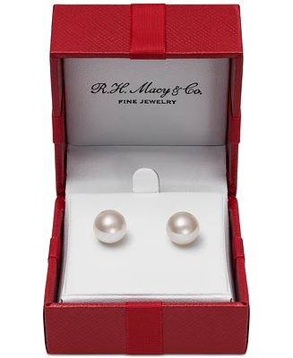 Belle de Mer Cultured Freshwater Pearl Stud 14k Yellow Gold Earrings (8mm)