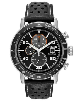 Citizen Eco-Drive Men's Chronograph Black Leather Strap Watch 44mm