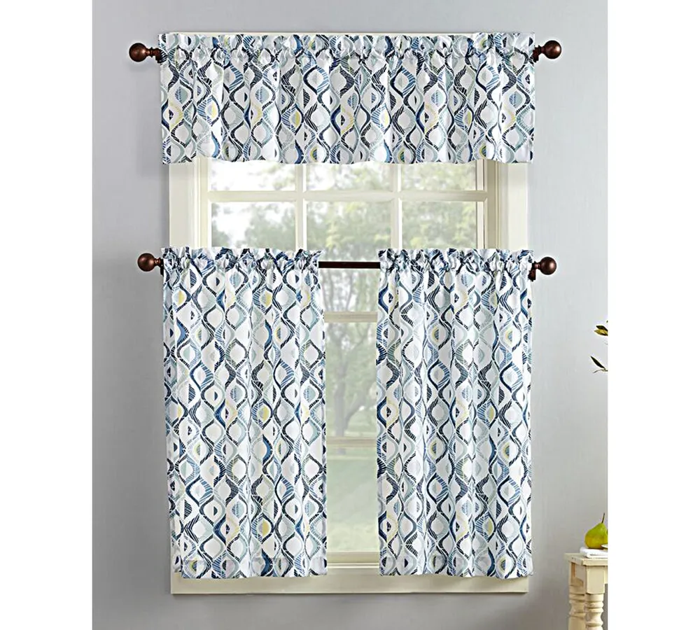 Barker Geometric Semi-Sheer Rod Pocket Kitchen Curtain Valance and Tiers Set