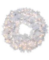 National Tree Company 30" Wispy Willow Grande White Wreath With Silver Glitter & 100 Velvet Frost White Lights