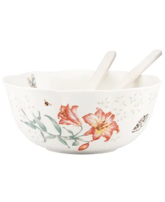 Lenox Butterfly Meadow Salad Bowl with Wooden Servers