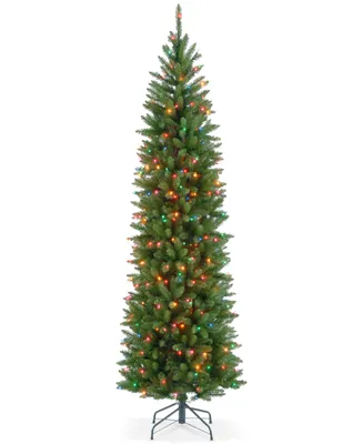 National Tree Company 7.5' Kingswood Fir Hinged Pencil Tree With 350 Multicolor Lights