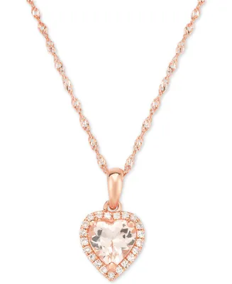Morganite (5/8 ct. t.w.) & Diamond Accent Heart Pendant Necklace in 14k Rose Gold