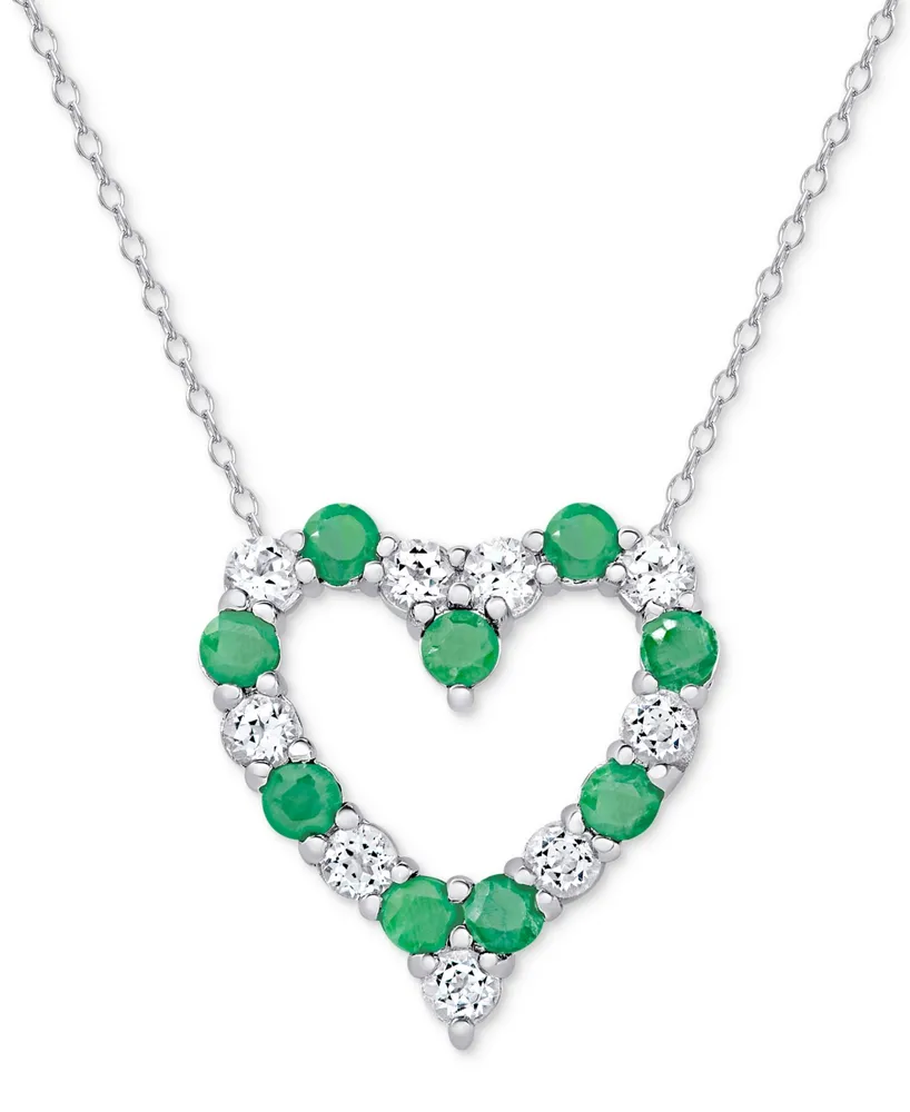 Emerald (1 ct. t.w.) & White Topaz Heart Pendant Necklace Sterling Silver (also available Sapphire Ruby)