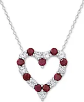 Emerald (1 ct. t.w.) & White Topaz Heart Pendant Necklace Sterling Silver (also available Sapphire Ruby)