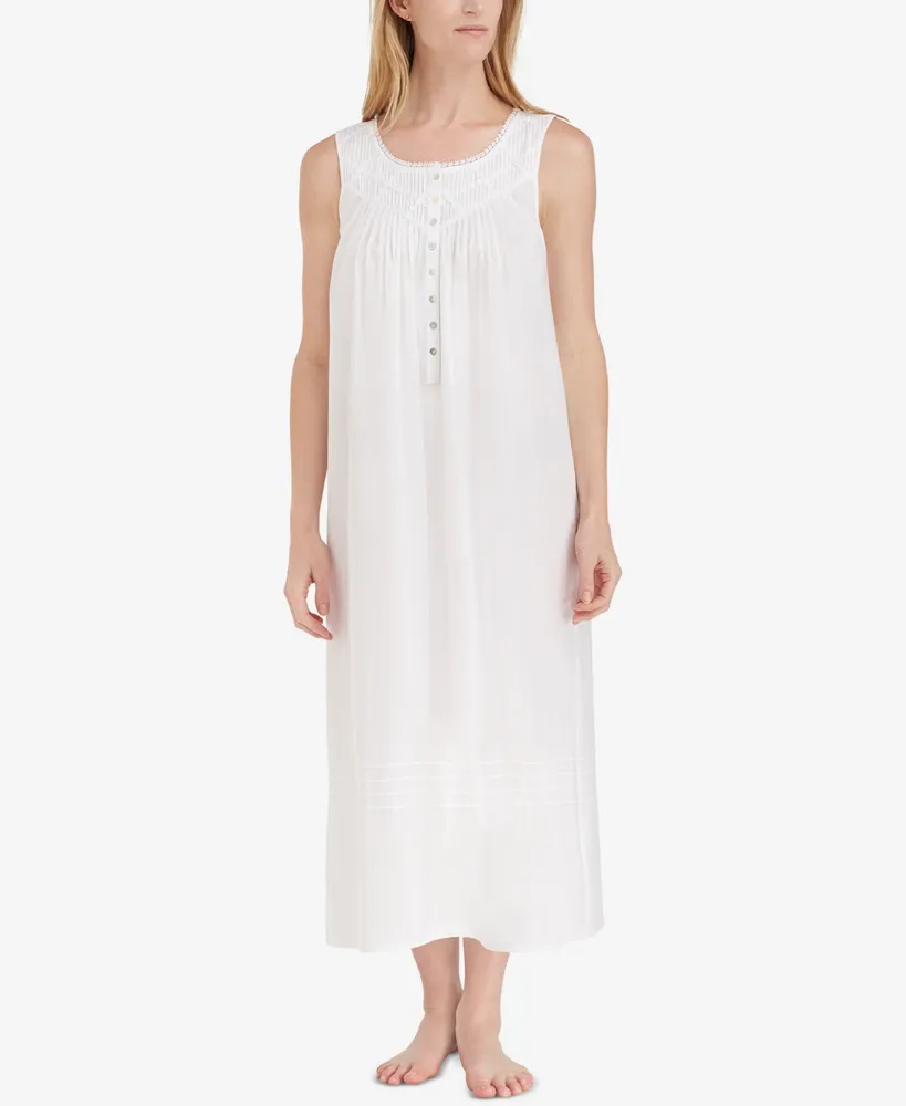 Eileen West Lace-Trimmed Cotton Ballet-Length Nightgown