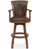 Raleigh Arm 26" Counter Height Swivel Wood Barstool in Chestnut Finish and Kahlua Faux Leather