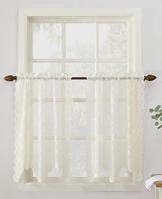 Alison Floral Lace Sheer Rod Pocket Kitchen Curtain Tier Pair