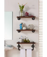 20" Conrad Industrial Pine Wood Floating Wall Shelf in Gray and Walnut Finish