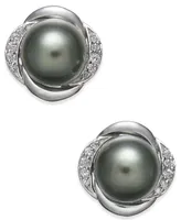 Cultured Tahitian Pearl (8mm) & Diamond (1/8 ct. t.w.) Stud Earrings in 14k White Gold