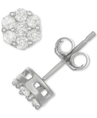Diamond Cluster Stud Earrings (1/2 ct. t.w.) in Sterling Silver