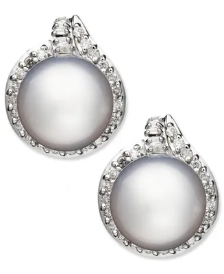 14k White Gold Earrings, Cultured South Sea Pearl (11mm) and Diamond (3/4 ct. t.w.) Stud Earrings