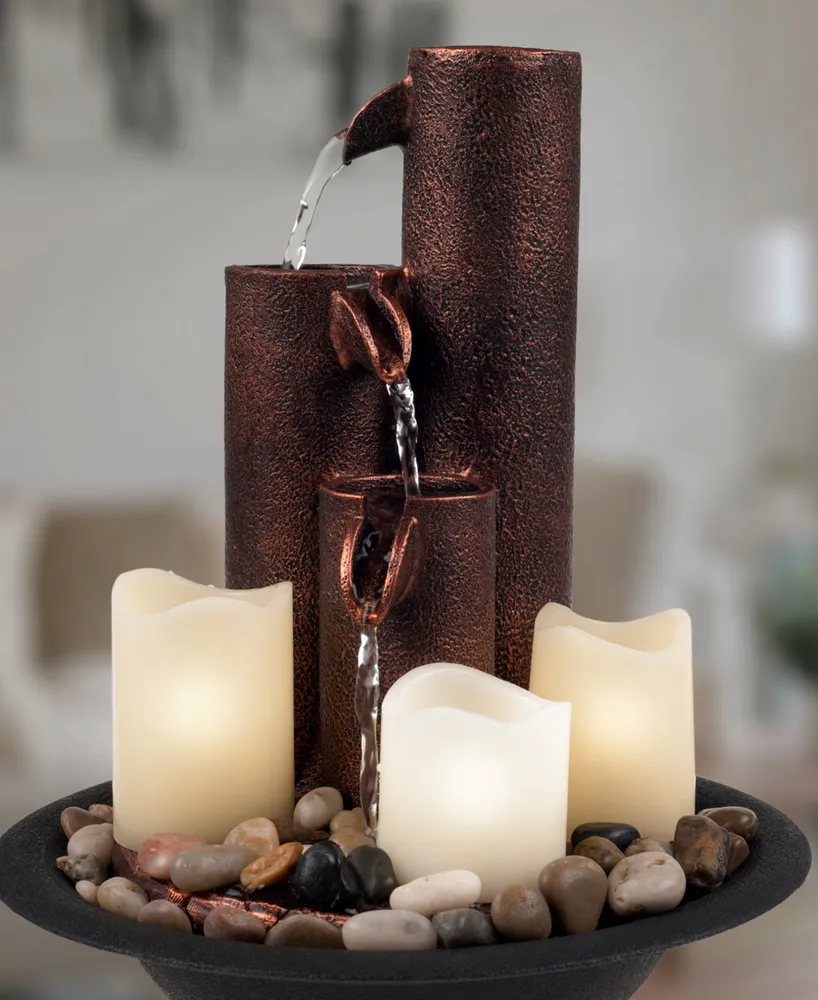 Pure Garden Tiered Column Tabletop Fountain with Led Lights & Candles