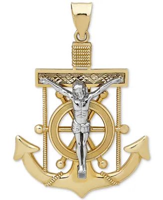 Men's Mariner Cross Pendant in 14k Gold & White Gold - Two