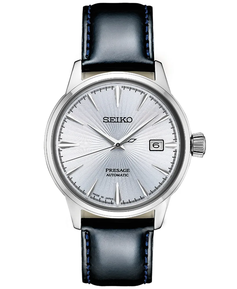 Seiko Men's Automatic Presage Black Leather Strap Watch 40.5mm