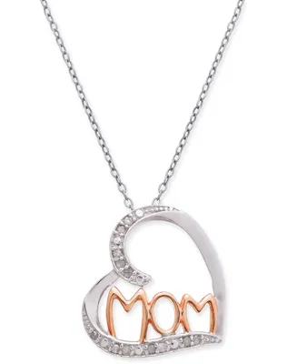 Diamond Mom Heart 18" Pendant Necklace (1/10 ct. t.w.) in Sterling Silver & 18k Rose Gold-Plate