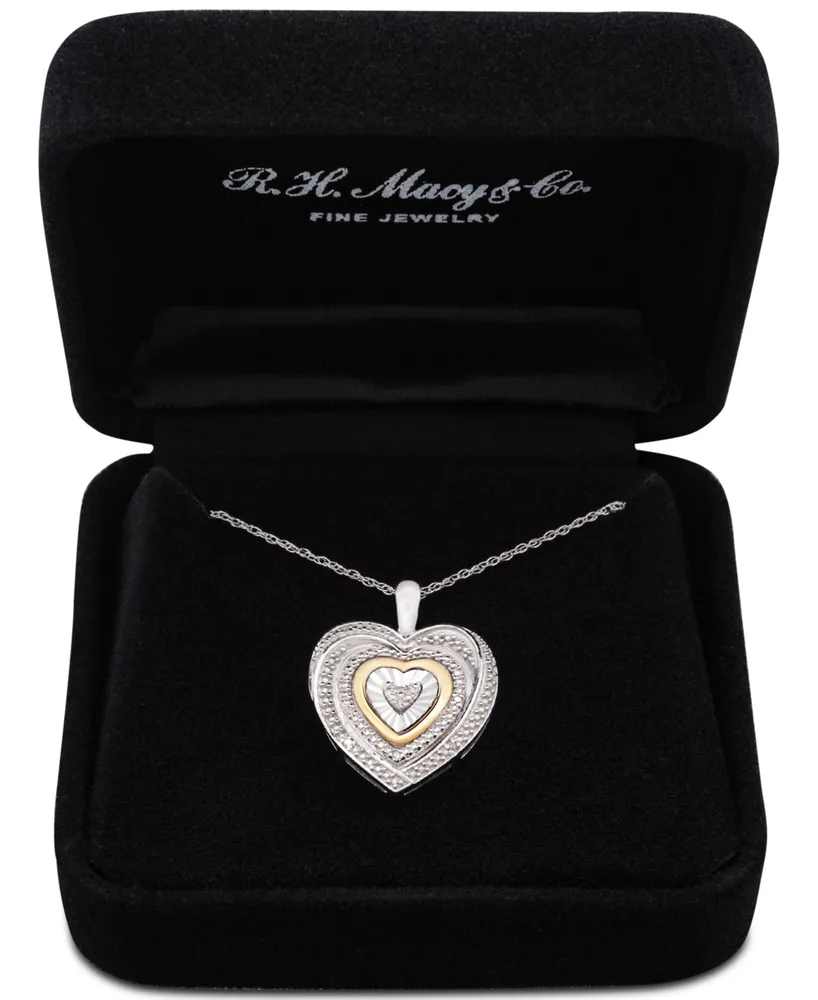 Diamond Accent Two-Tone Heart Pendant Necklace in Sterling Silver and 10k Gold - Two
