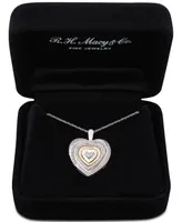 Diamond Accent Two-Tone Heart Pendant Necklace in Sterling Silver and 10k Gold - Two