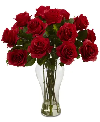 Nearly Natural Blooming Roses with Vase