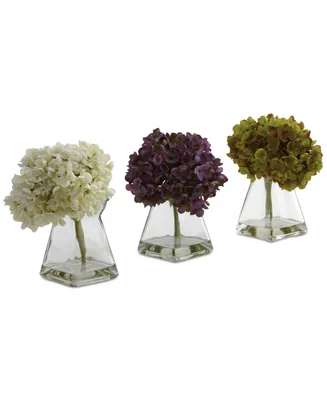 Nearly Natural 3-Pc. Hydrangea Set with Vases