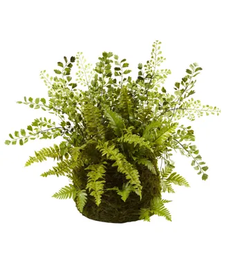 Nearly Natural Mixed Fern with Twig & Moss Basket