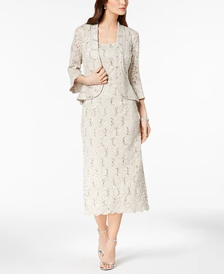 R & M Richards Sequined Lace Midi Dress and Jacket