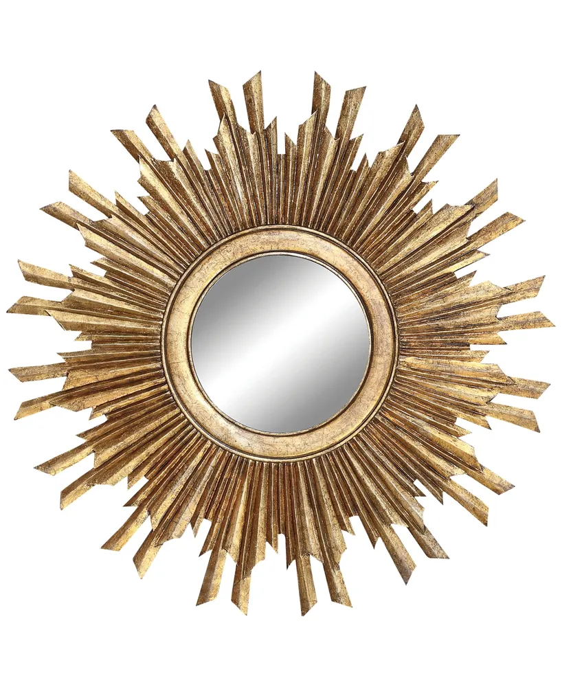 3R Studio Round Wood Sunburst Wall Mirror, Gold-Tone