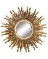 3R Studio Round Wood Sunburst Wall Mirror, Gold-Tone