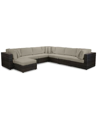 Closeout! Viewport Outdoor 8-Pc. Modular Seating Set (3 Corner Units, 4 Armless Units and 1 Ottoman), with Sunbrella Cushions, Created for Macy's