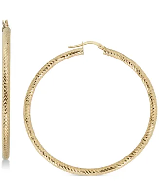 Italian Gold Textured Hoop Earrings in 14k Gold, 50mm, Made in Italy