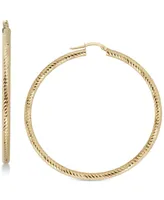 Italian Gold Textured Hoop Earrings in 14k Gold, 50mm, Made in Italy