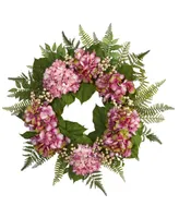 Nearly Natural 24" Pink Hydrangea & Berry Artificial Wreath