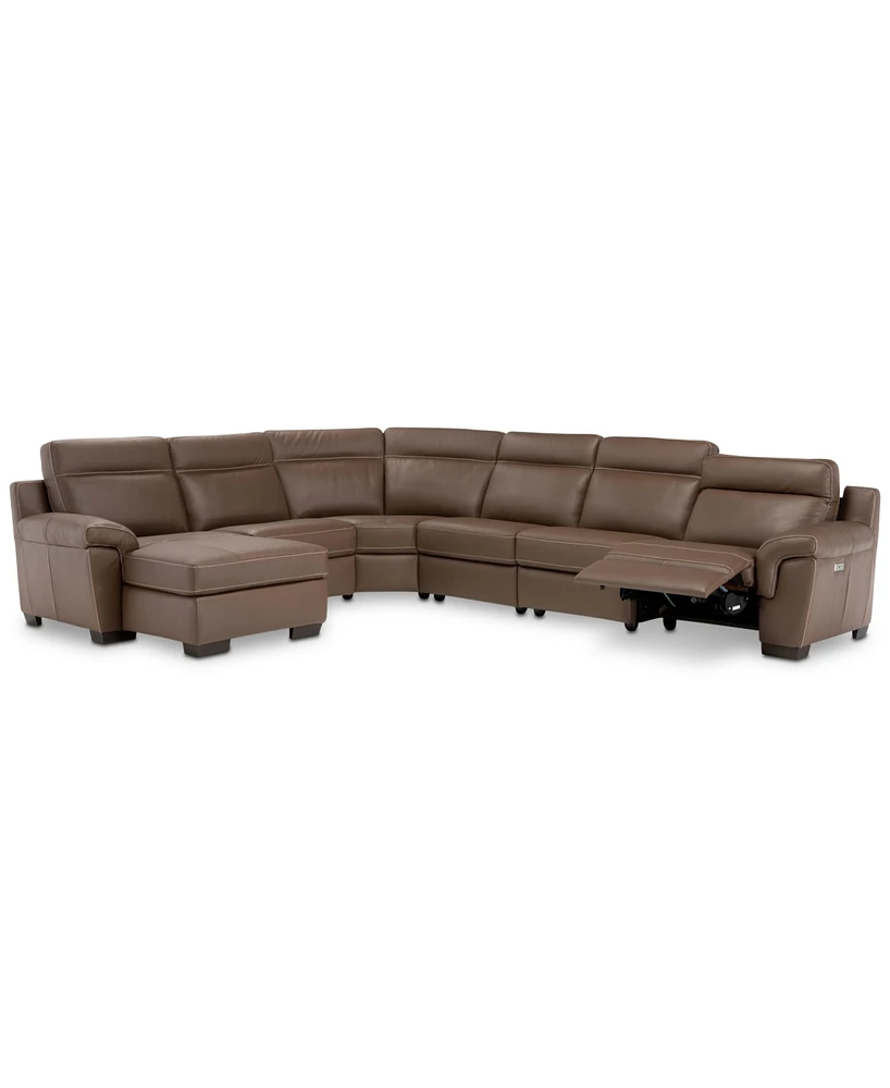 Julius Ii -Pc. Leather Chaise Sectional Sofa With 1 Power Recliner, Headrest & Usb Outlet