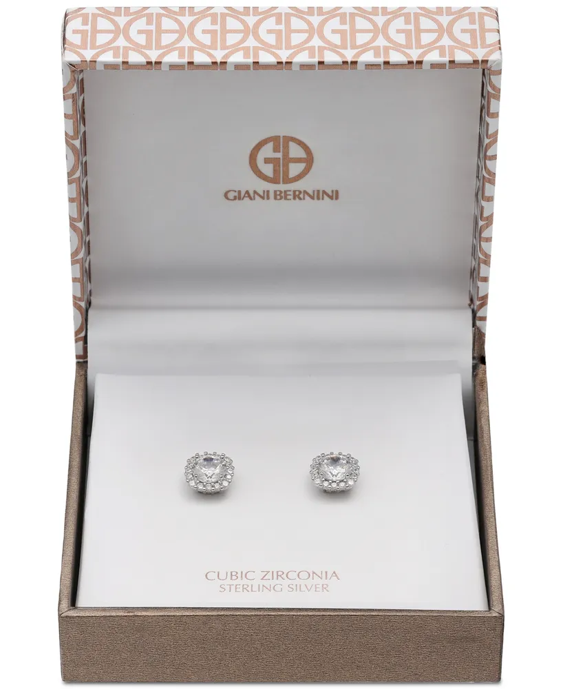Giani Bernini Cubic Zirconia Halo Stud Earrings in Sterling Silver, Created for Macy's