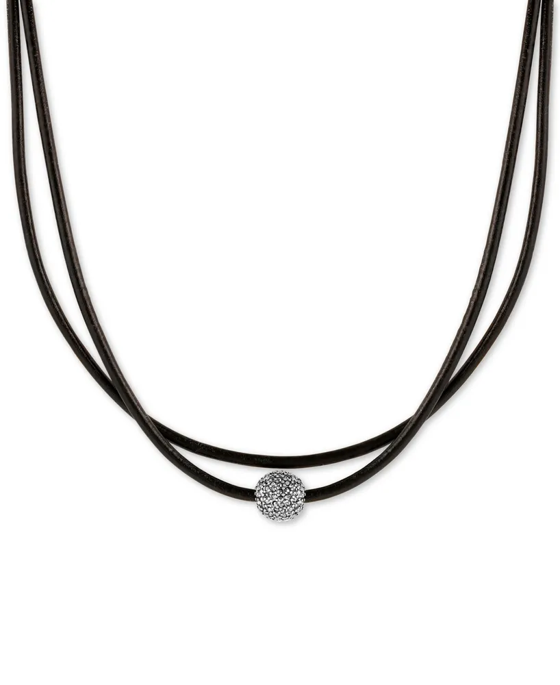 Lucky Brand Silver-Tone Black Leather Crystal Choker Necklace