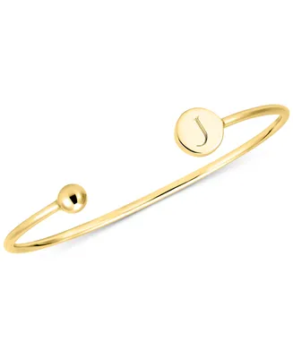 Sarah Chloe Initial Elle Cuff Bangle Bracelet in 14K Gold-Plated Sterling Silver