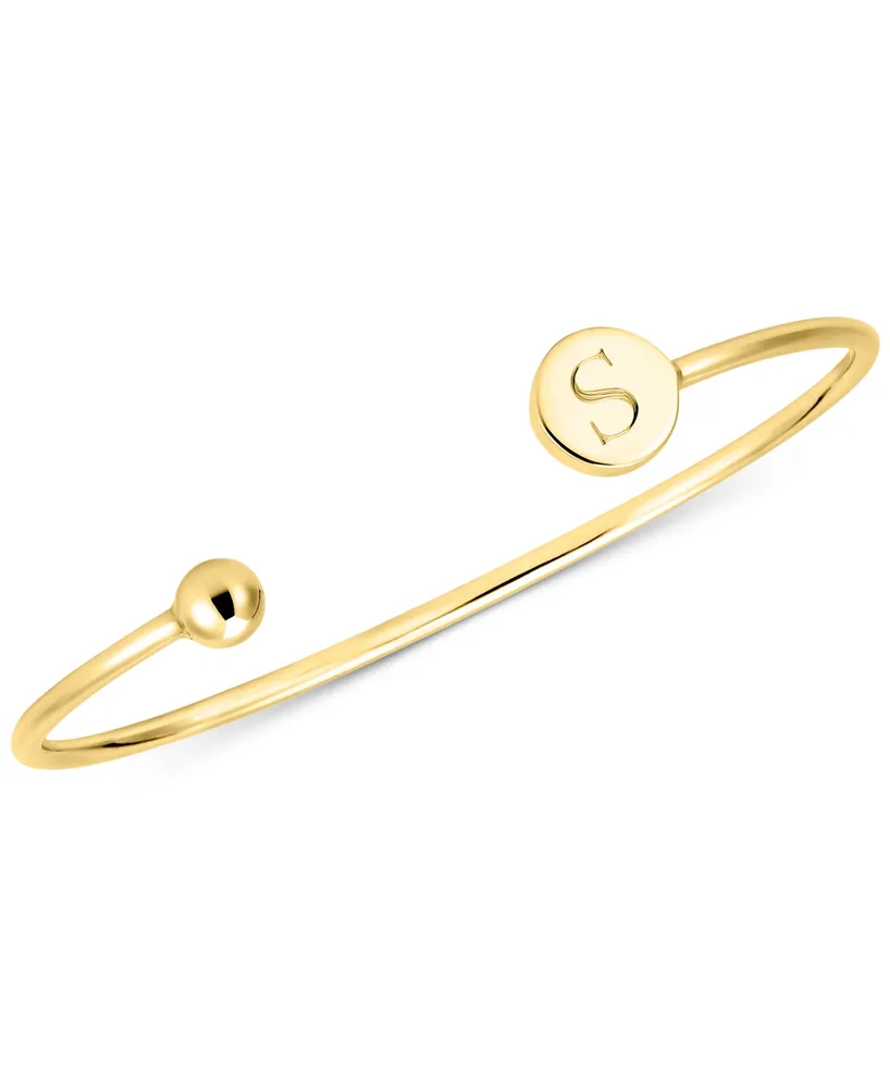 Sarah Chloe Initial Elle Cuff Bangle Bracelet in 14K Gold-Plated Sterling Silver