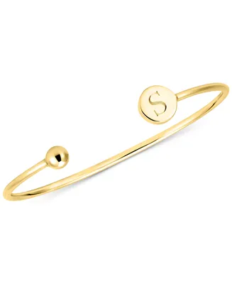 Sarah Chloe Initial Elle Cuff Bangle Bracelet in 14K Gold-Plated Sterling Silver