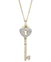 Diamond Heart Lock Key Pendant Necklace in 18k Gold over Sterling Silver(1/10 ct. t.w.)