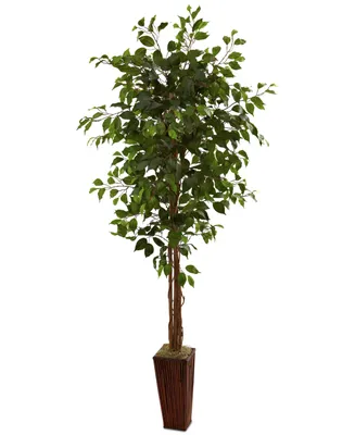 Nearly Natural 6' Ficus Artificial Tree with Bamboo Planter