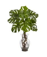 Nearly Natural 26" Monstera Artificial Plant in Glass Vase with Rocks