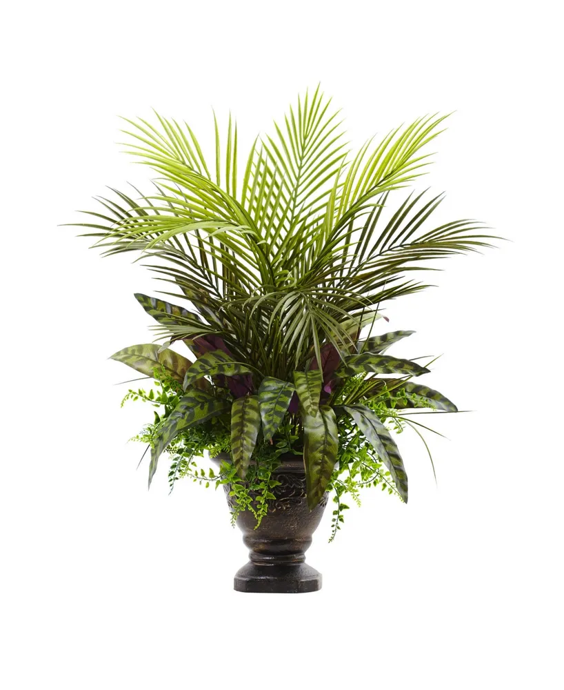 Nearly Natural 27" Mixed Areca Palm, Fern & Peacock Artificial Plants in Planter