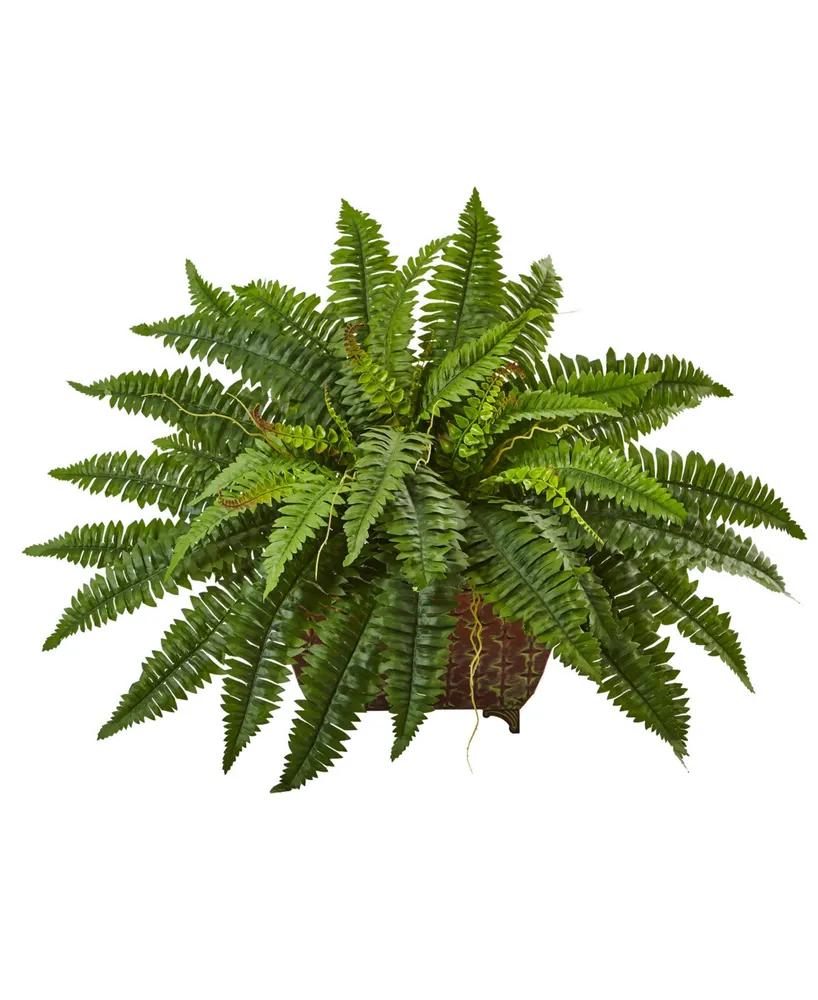 Nearly Natural Boston Fern Artificial Plant in Metal Planter