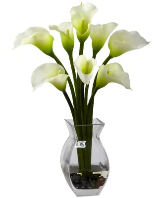 Nearly Natural Classic Calla Lily Artificial Arrangement in Glass Vase