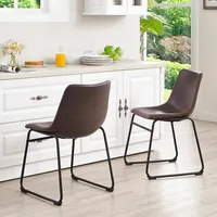 Faux Leather Dining Kitchen Chairs, Set of 2 - Brown