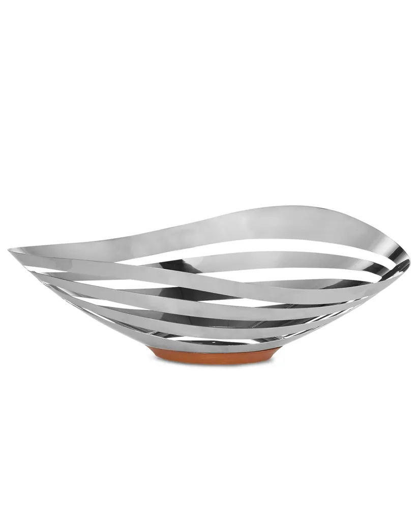 Arthur Court Salad Bowl Acacia Wood Serving for Fruits or Salads Wok Wave Style Extra Large Single Wooden Bowl - Silver
