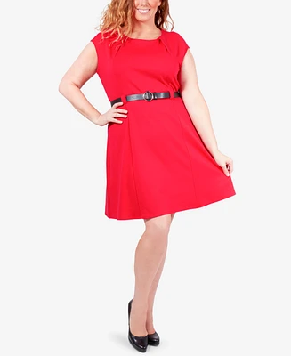 Ny Collection Plus Belted Fit & Flare Dress