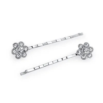2028 Silver-Tone Crystal Flower Bobby Pin Set