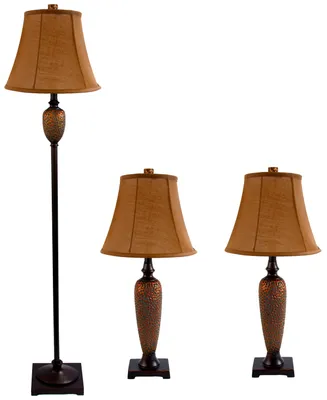 Elegant Designs Hammered Bronze Three Pack Lamp Set (2 Table Lamps, 1 Floor Lamp)